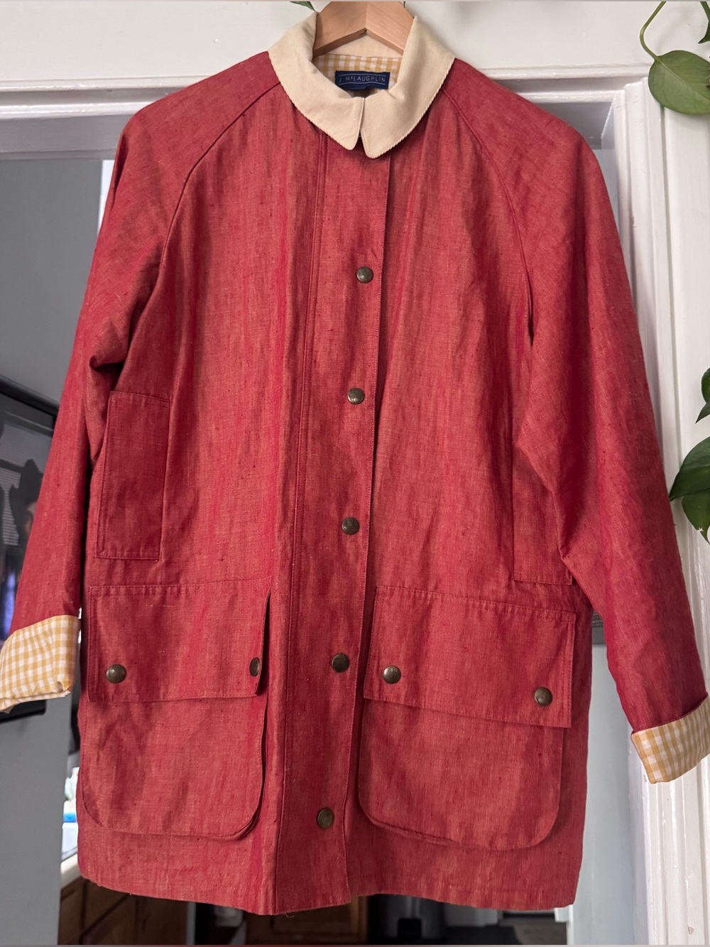 J. McLaughlin vintage Barn Coat Neutral orange Cream Tan corduroy made in USA
